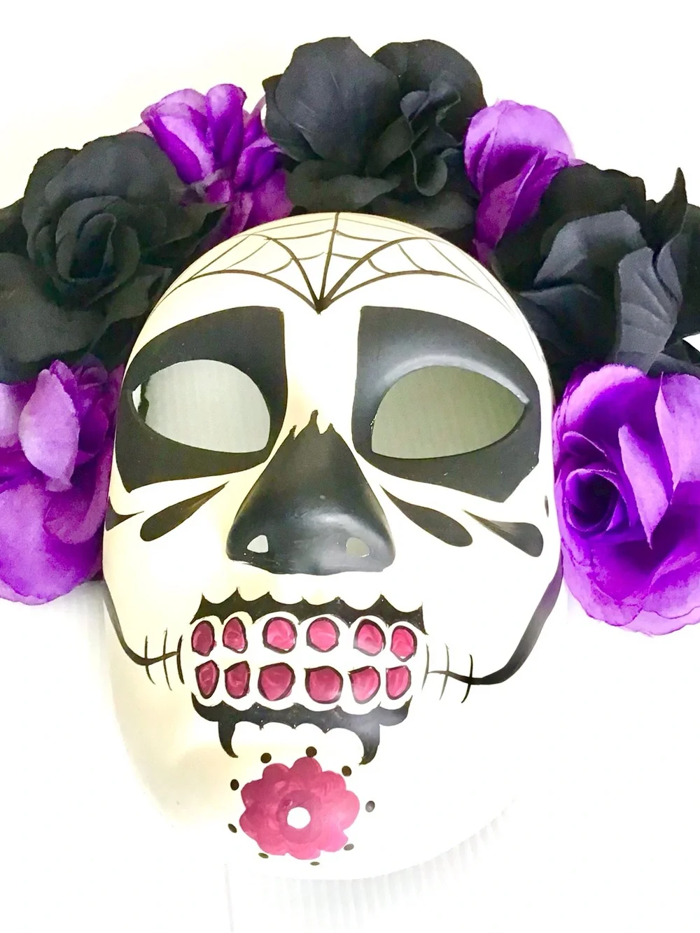 Purple & Black Floral Sugar Skull Face Mask